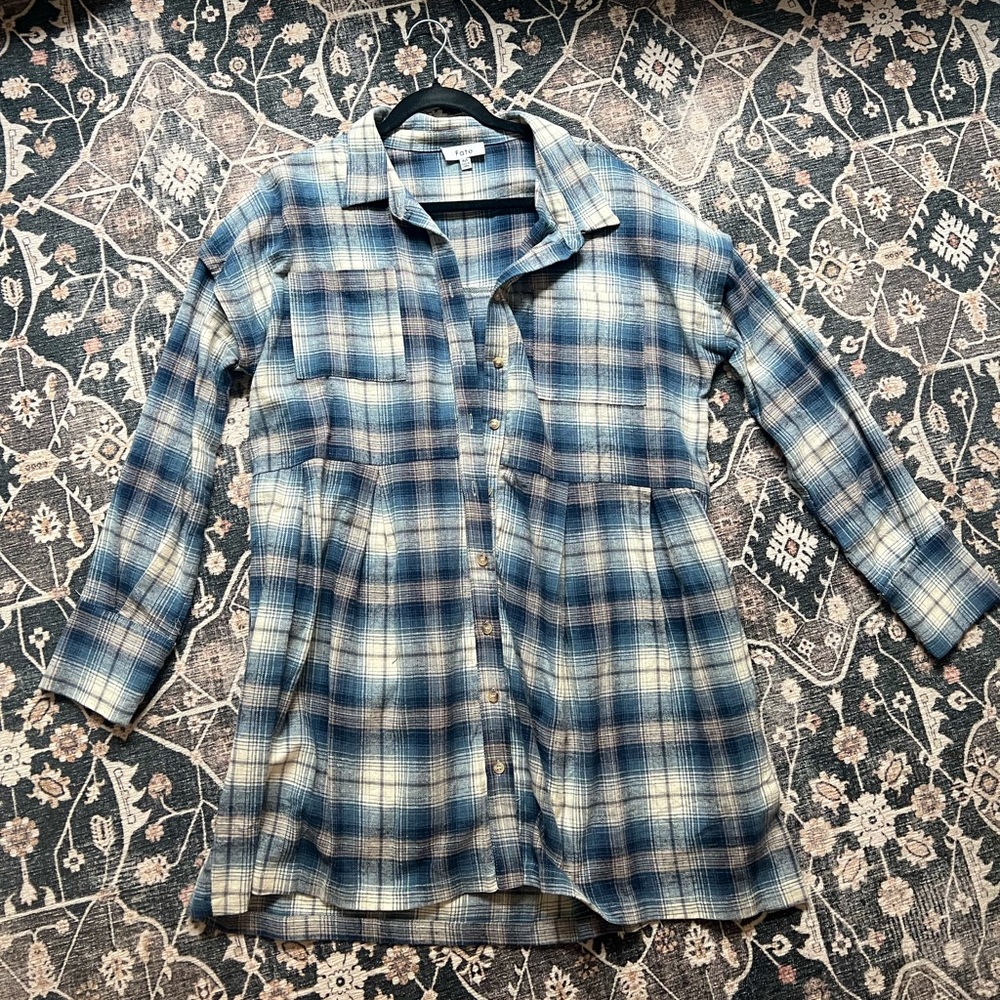 Blue flannel button down dress